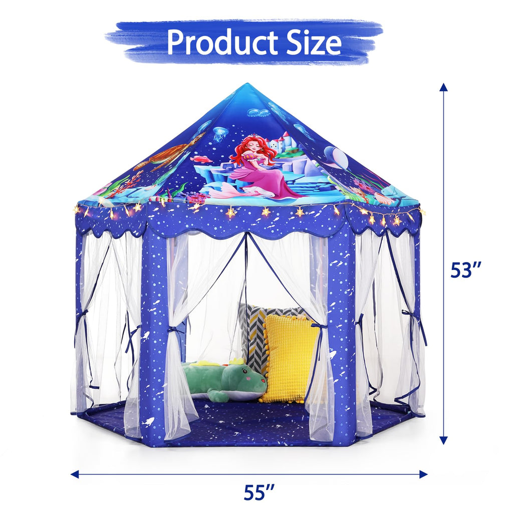 Princess Tent Girls Large Playhouse Kids Castle Play Tent with Star Lights Toy for Children Indoor and Outdoor Games, 55'' x 53'' (DxH)