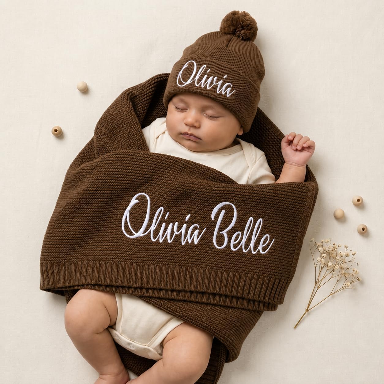 Personalized Baby Blanket with Name, GOTS Organic Custom Baby Blanket | Customized in the USA, 30 x 40 in Soft Lightweight Cotton Knit Receiving Blanket Newborn Baby Gift for Boy and Girl