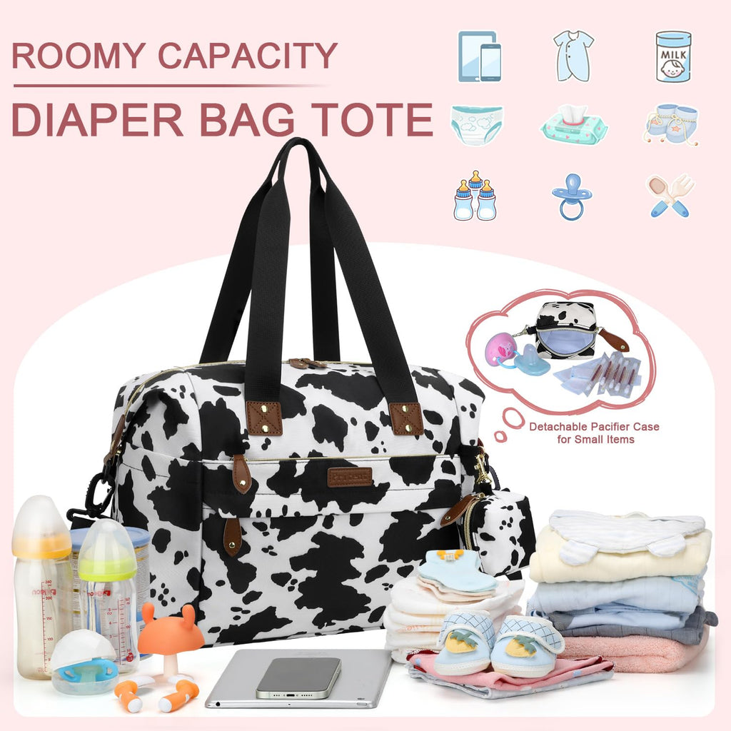 Pritent Diaper Bag Tote Waterproof Maternity Baby Bags with Pacifier Case | M-Black,Removable Shoulder Strap, Stroller Clips,Insulated Pocket,for Mom & Dad, Travel, Maternity, Labor and Delivery