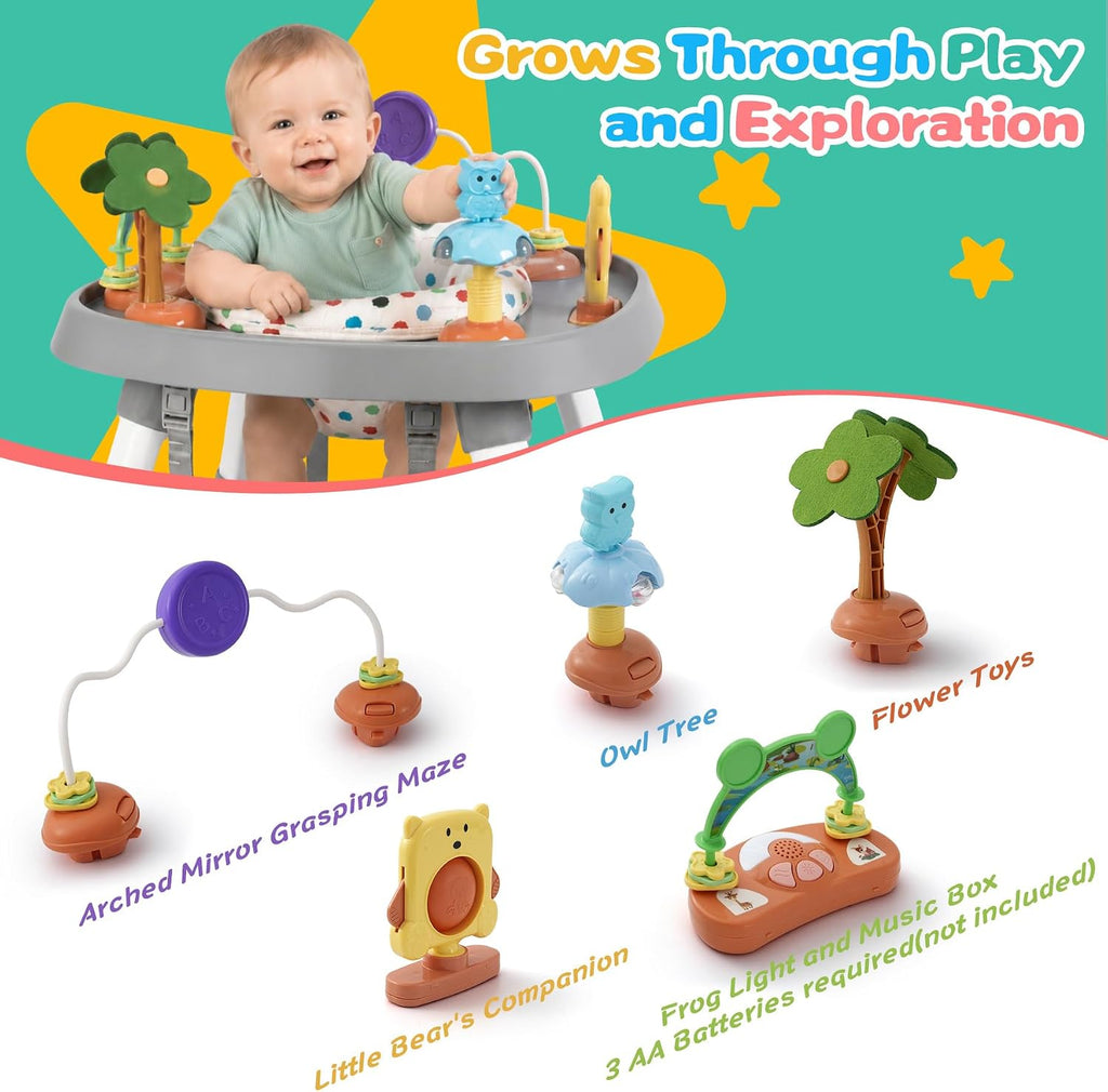 6-in-1 Baby Activity Center Stationary Standing Activity Table Light White | Grows 6-12-36M! 4-Stage Montessori Secure-Snap Toys & Hidden Storage. Enjoy 20-min Coffee Time While Toddler Plays Safely.