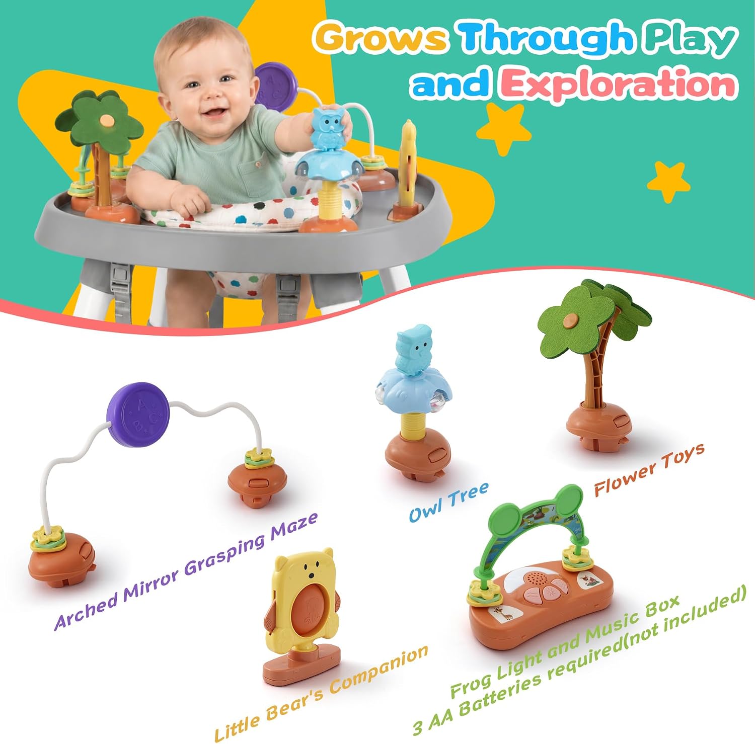 6-in-1 Baby Activity Center Stationary Standing Activity Table Light White | Grows 6-12-36M! 4-Stage Montessori Secure-Snap Toys & Hidden Storage. Enjoy 20-min Coffee Time While Toddler Plays Safely.