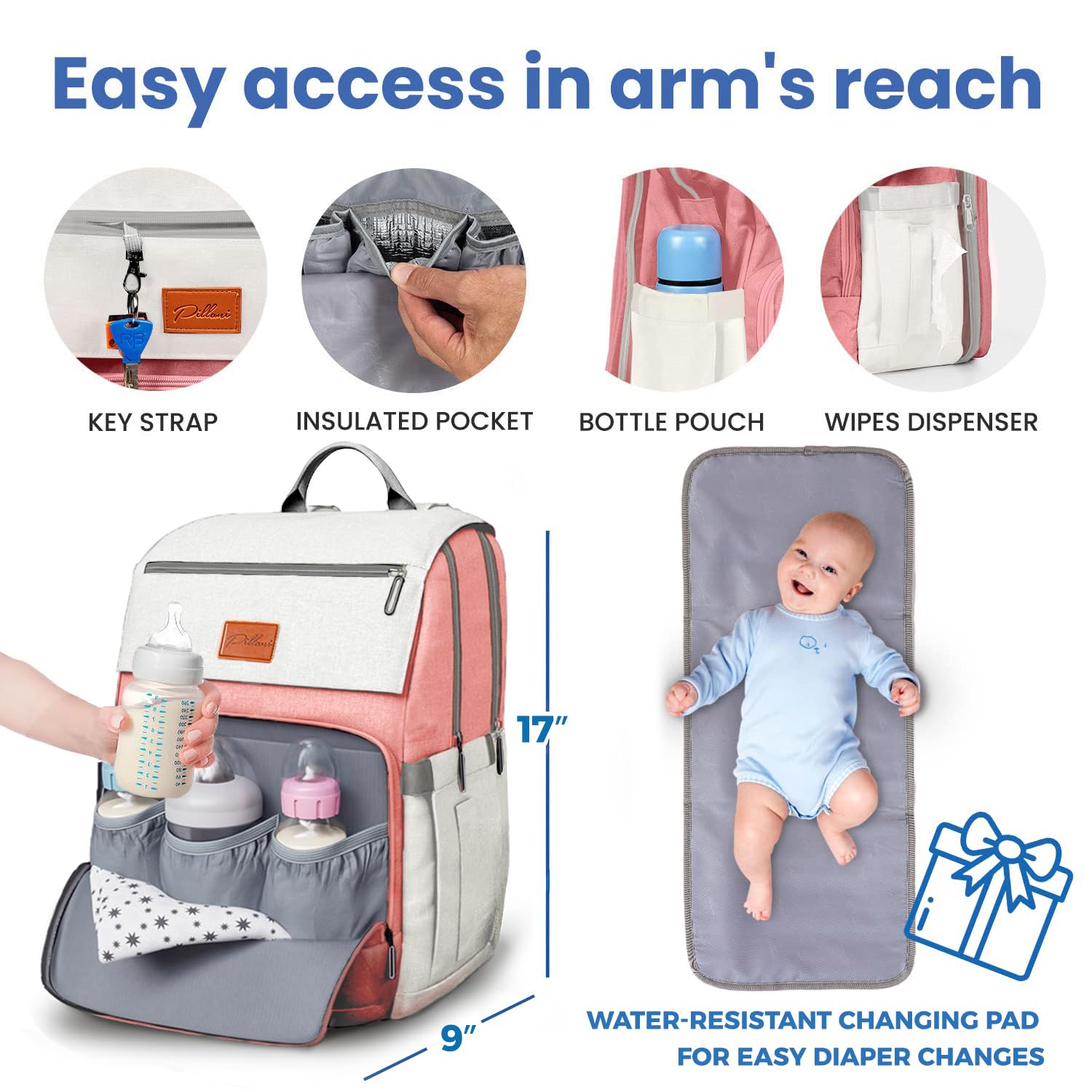 Baby Diaper Bag Backpack - Baby Bag for Girls & Boys, Large Waterproof Diaper Backpack - Baby Shower Gifts for Boys & Registry Must Haves - Travel Diaper Bags with Changing Pad - Newborn Stuff