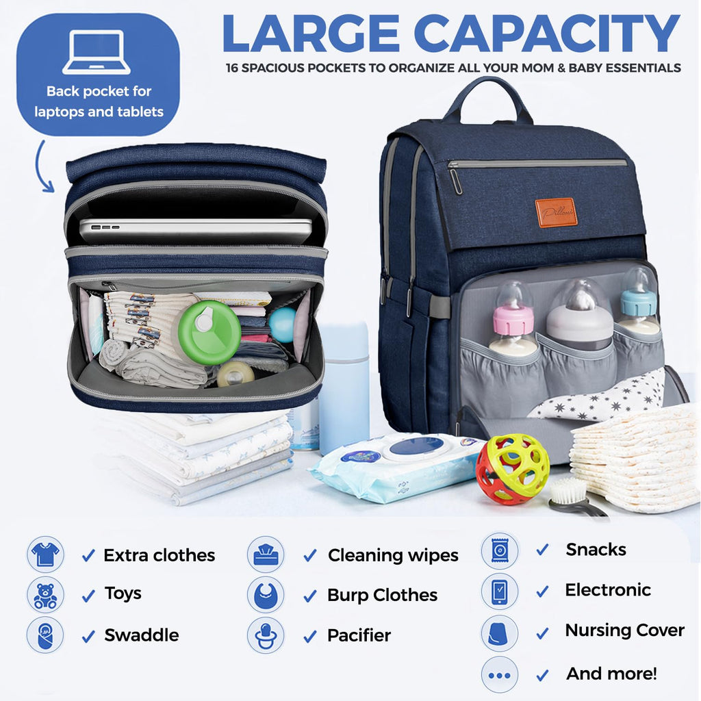 Baby Diaper Bag Backpack - Baby Bag for Girls & Boys, Large Waterproof Diaper Backpack - Baby Shower Gifts for Boys & Registry Must Haves - Travel Diaper Bags with Changing Pad - Newborn Stuff