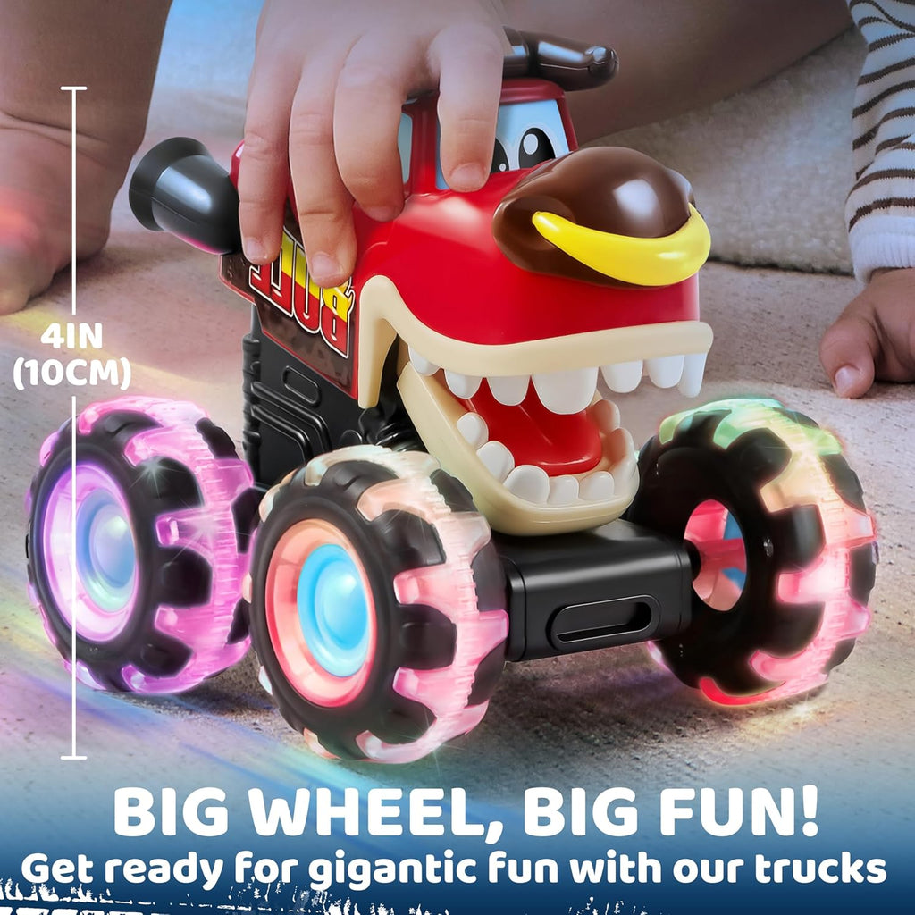 JOYIN 3 Pack Monster Truck Toy - Motion Activated Light Up Cars for Kids - Monster Glow Rover LED Wheels - Kids Boy Toys - Press and Go Dinosaur Trucks for Kids Boy Birthday Gifts