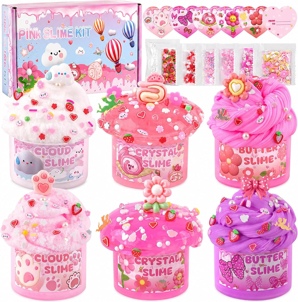 6-Pack Pink Slime Kit for Girls, Cloud Butter Squishy Birthday Gift Set