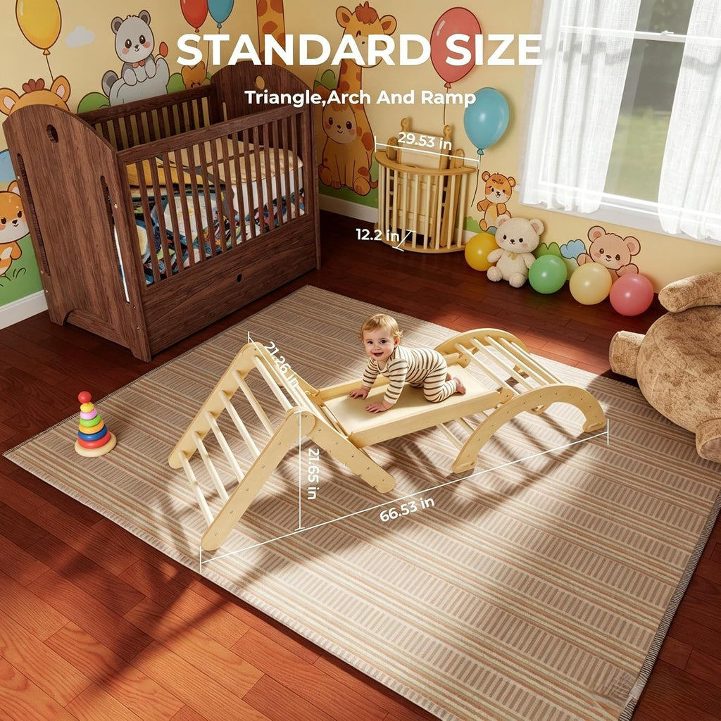 Pikler Triangle Set Montessori: Solid Wood Indoor Climbing Gym with Climbing Ramp Arch Slide for Toddlers Kids Home Playground 1-6 Years