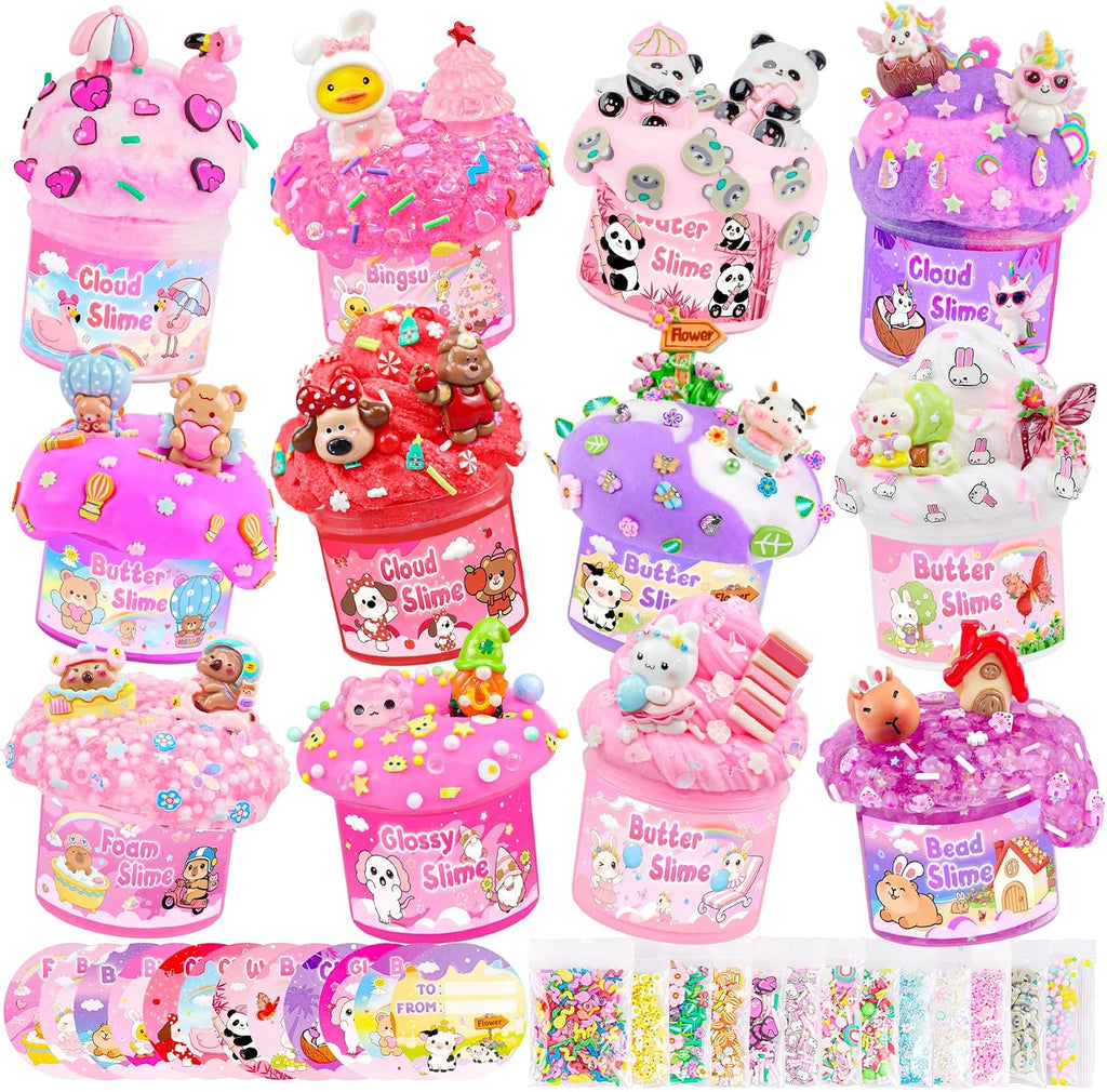 6-Pack Pink Slime Kit for Girls, Cloud Butter Squishy Birthday Gift Set