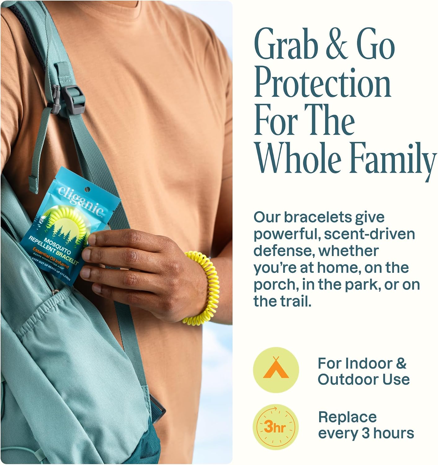 Cliganic 10 Pack Mosquito Repellent Bracelets for Adults & Kids - Natural DEET-Free Bands, Individually Wrapped