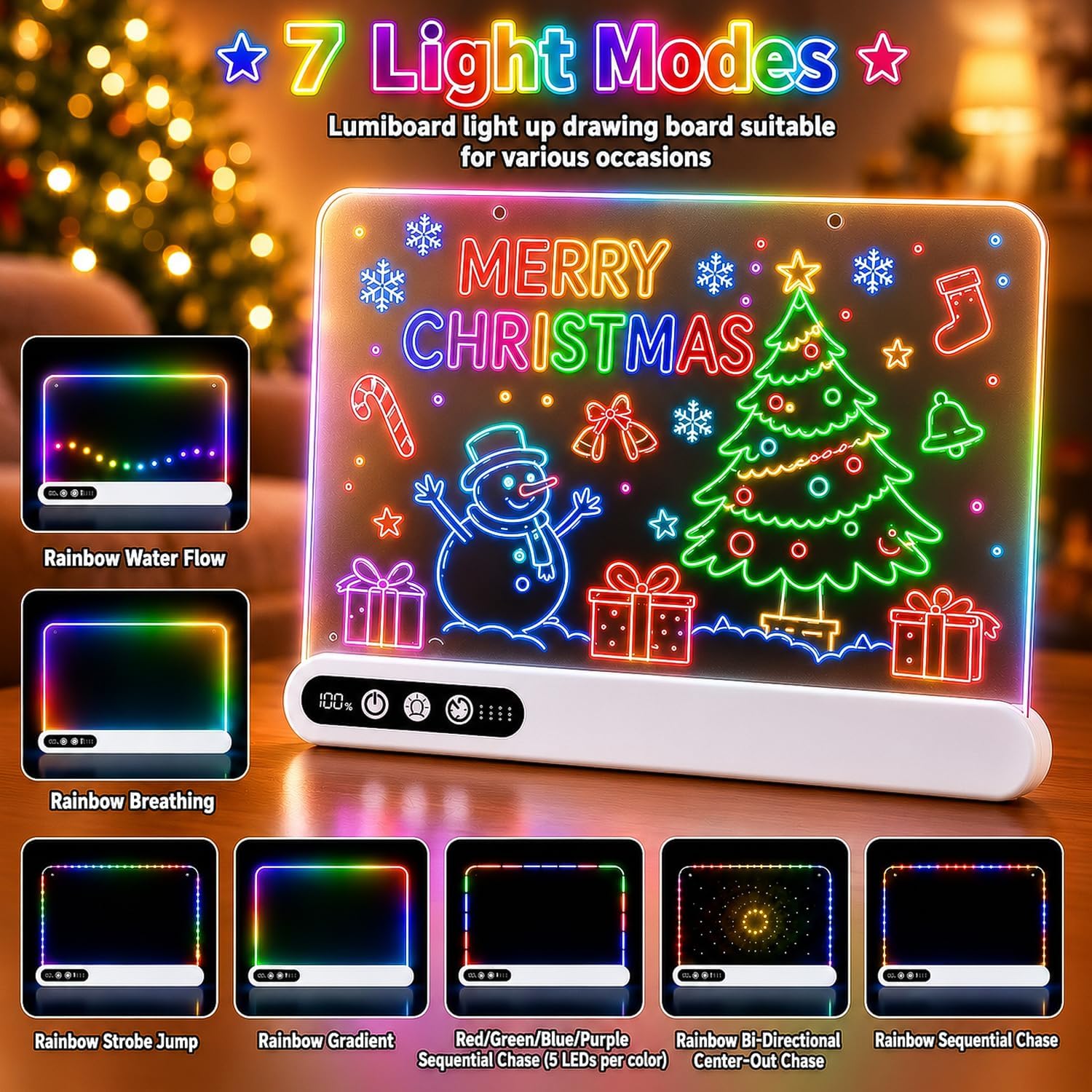 Led Drawing Board with 14 Light Effects,16" Rechargeable Glow Doodle Led Note Board with Colorful Markers,Neon Art Dry Erase Doodle Glow Drawing Tablet,Chritmas Birthday Festival Gifts for Kid (White)