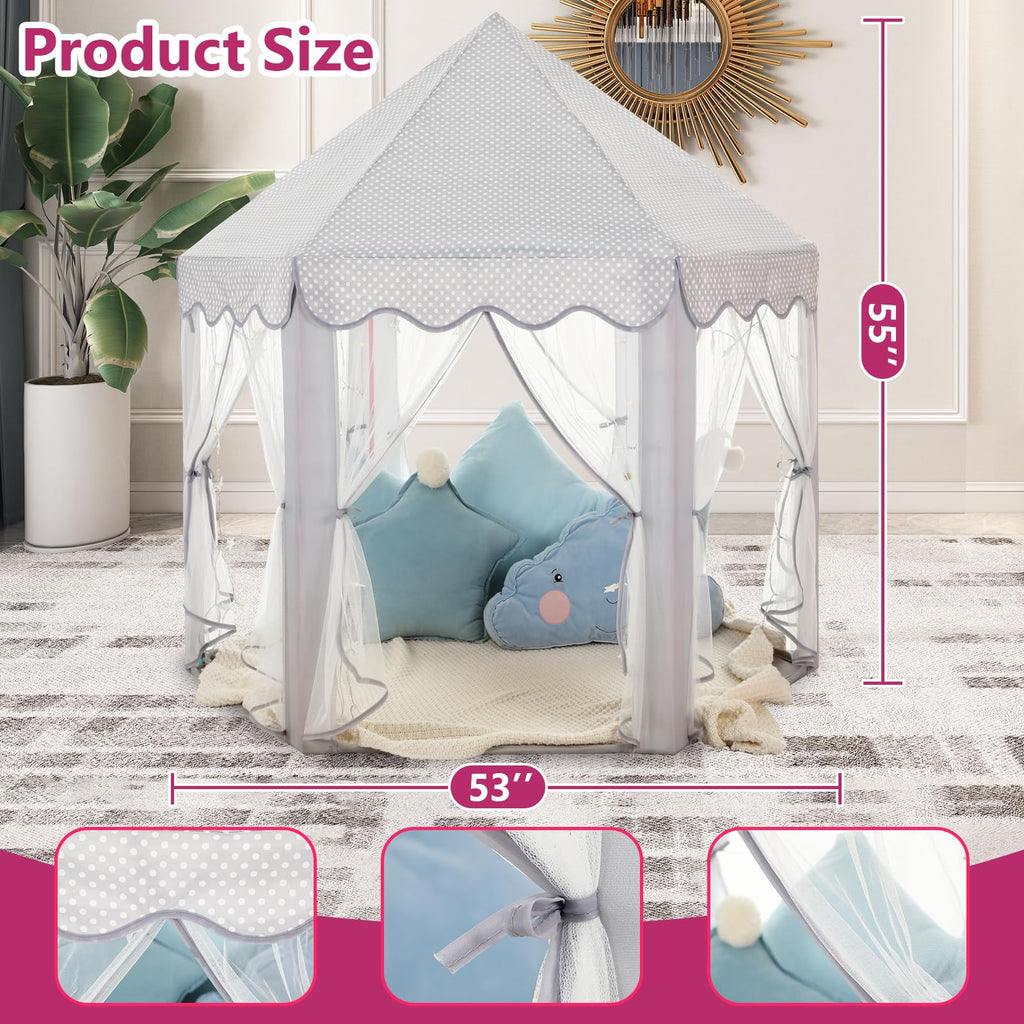 Princess Tent Girls Large Playhouse Kids Castle Play Tent with Star Lights Toy for Children Indoor and Outdoor Games, 55'' x 53'' (DxH)