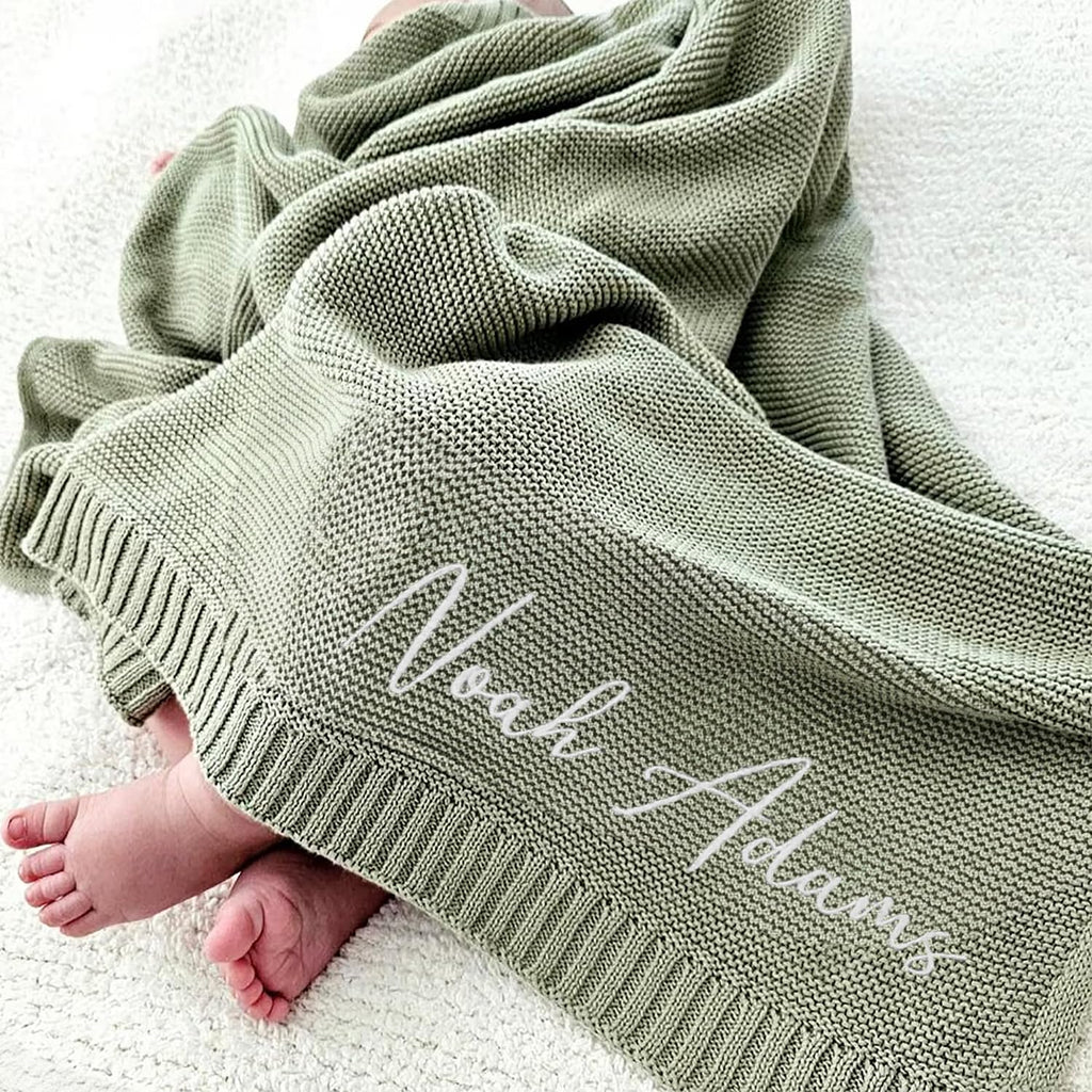 Luxury Personalized Name Baby Blanket, Hand-Embroidered Name Baby Blanket, Soft Breathable Cotton Knit Kids Blankets, Newborn Kid Gift, New Mom Gifts, Newborn Kids Girl & Boy Gift 10
