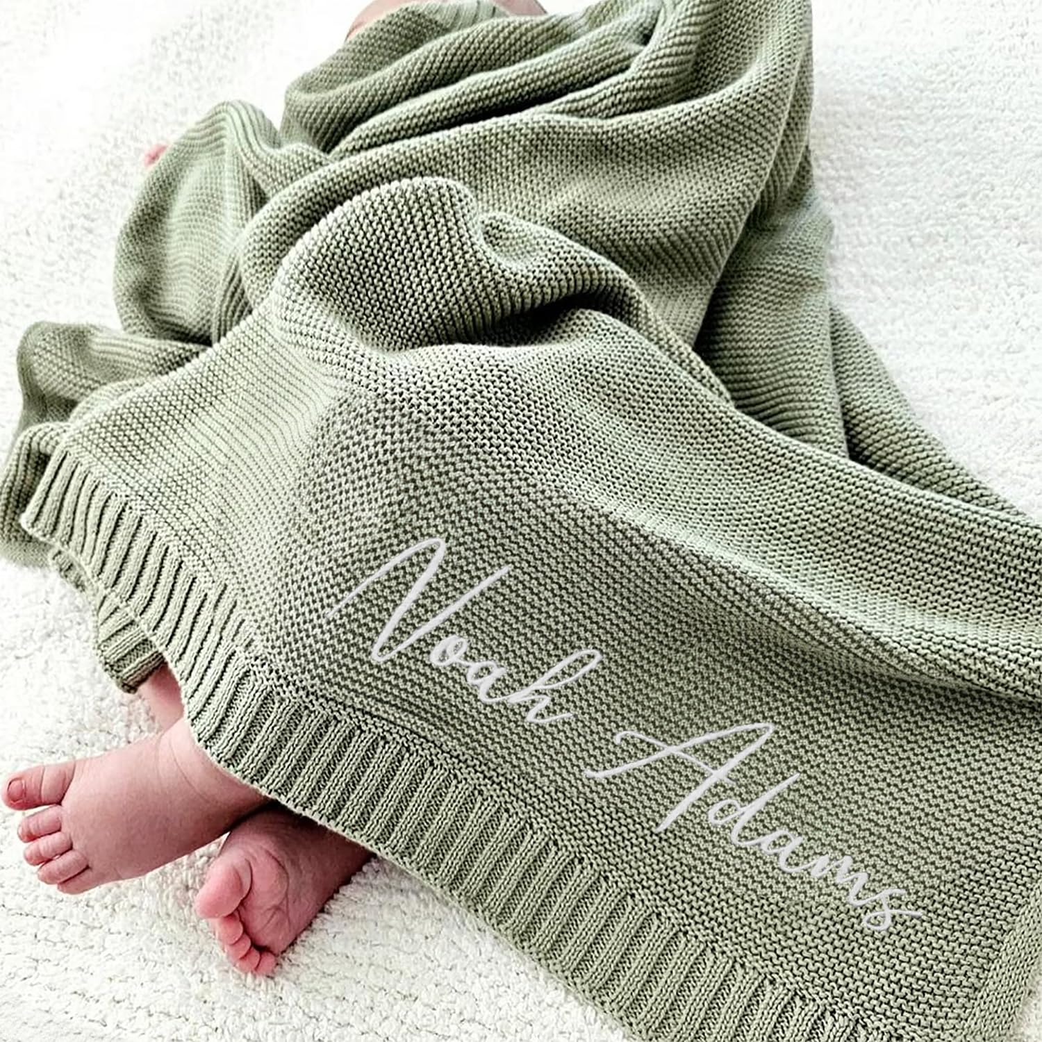 Luxury Personalized Name Baby Blanket, Hand-Embroidered Name Baby Blanket, Soft Breathable Cotton Knit Kids Blankets, Newborn Kid Gift, New Mom Gifts, Newborn Kids Girl & Boy Gift 10
