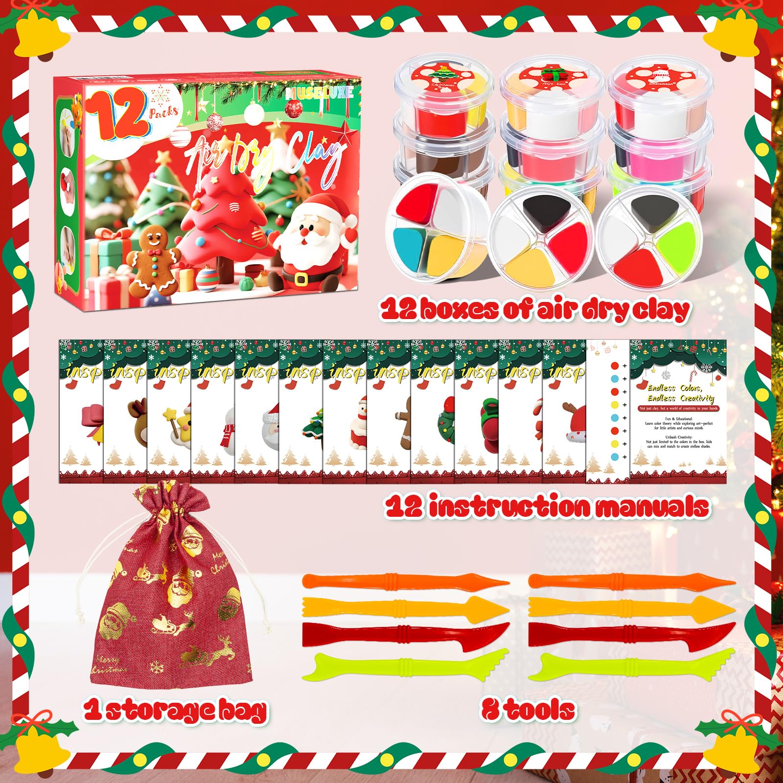 MuseLuxe Air Dry Clay - 32 Colors Modeling Clay Kit with 3 Sculpting Tools | Safe & Non-Toxic,Crafts DIY Magic Gifts Toys for Boys,Girls,Kids