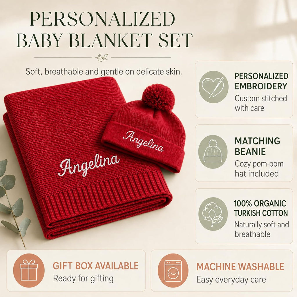 Personalized Baby Blanket with Name, GOTS Organic Custom Baby Blanket | Customized in the USA, 30 x 40 in Soft Lightweight Cotton Knit Receiving Blanket Newborn Baby Gift for Boy and Girl