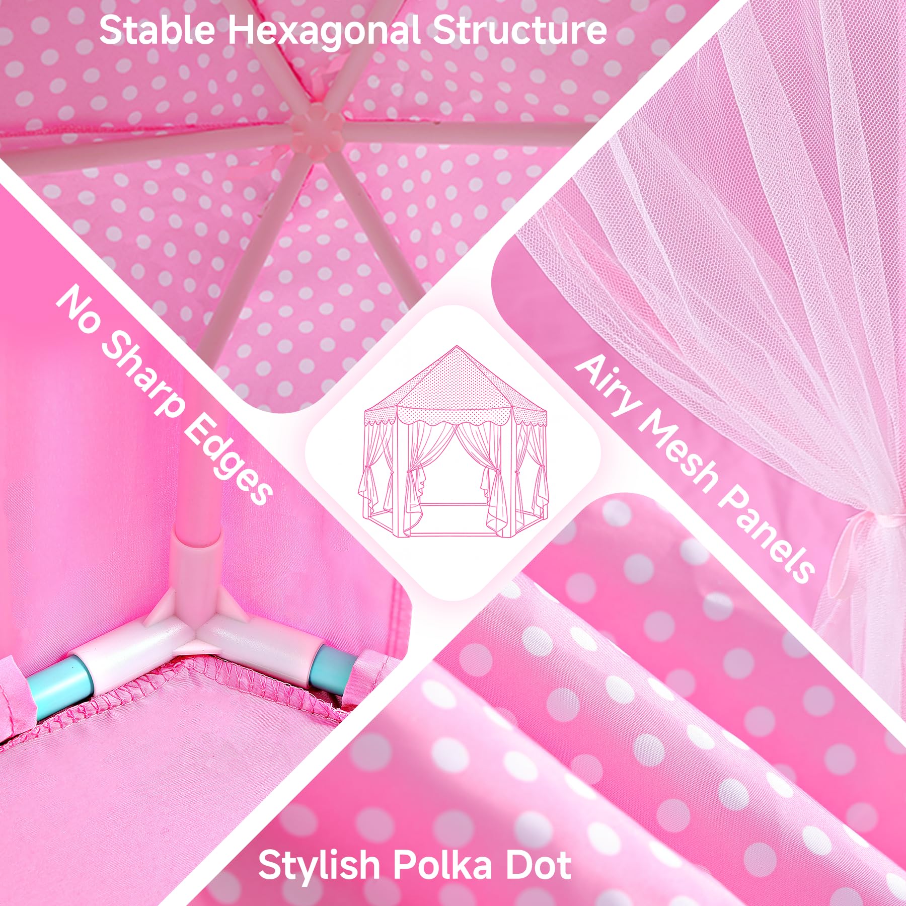 Princess Tent Girls Large Playhouse Kids Castle Play Tent with Star Lights Toy for Children Indoor and Outdoor Games, 55'' x 53'' (DxH)