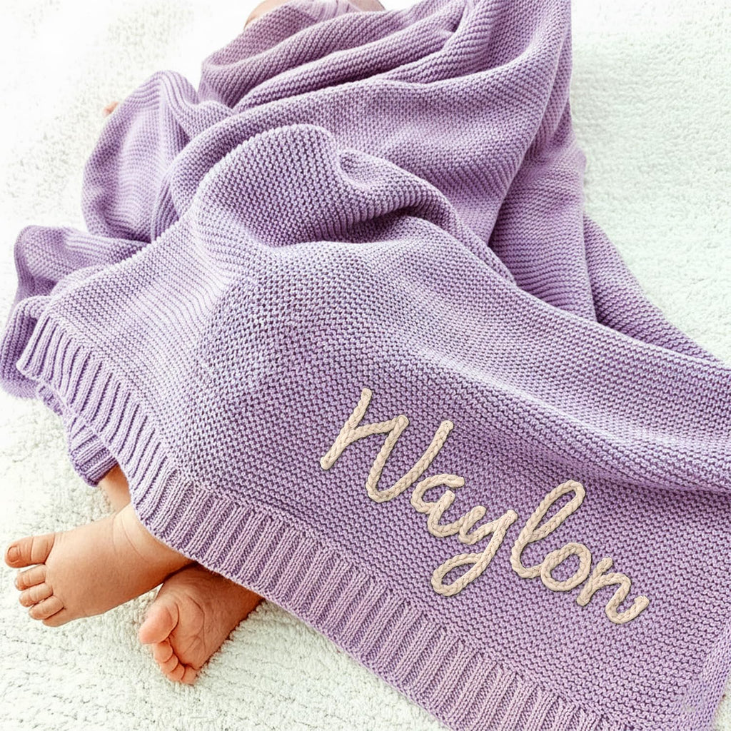 Luxury Personalized Name Baby Blanket, Hand-Embroidered Name Baby Blanket, Soft Breathable Cotton Knit Kids Blankets, Newborn Kid Gift, New Mom Gifts, Newborn Kids Girl & Boy Gift 10