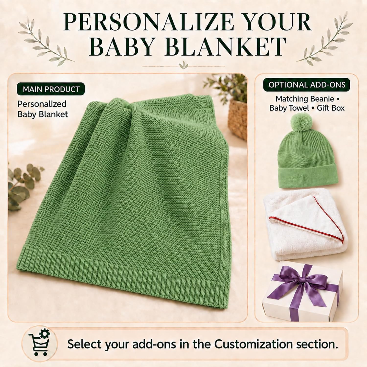 Personalized Baby Blanket with Name, GOTS Organic Custom Baby Blanket | Customized in the USA, 30 x 40 in Soft Lightweight Cotton Knit Receiving Blanket Newborn Baby Gift for Boy and Girl