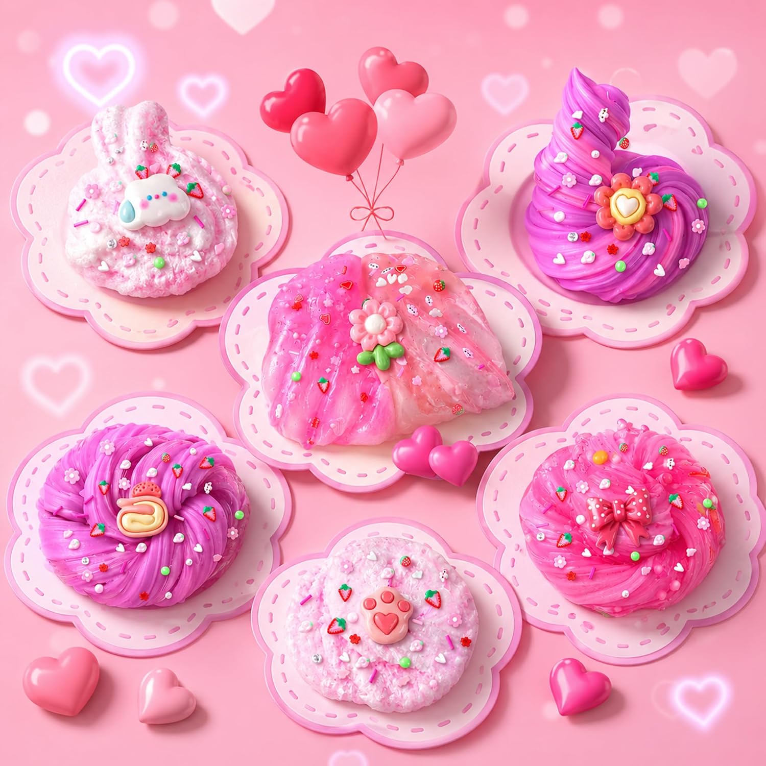 6-Pack Pink Slime Kit for Girls, Cloud Butter Squishy Birthday Gift Set