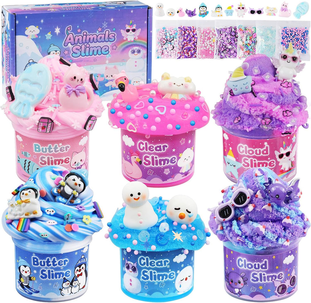 6-Pack Pink Slime Kit for Girls, Cloud Butter Squishy Birthday Gift Set