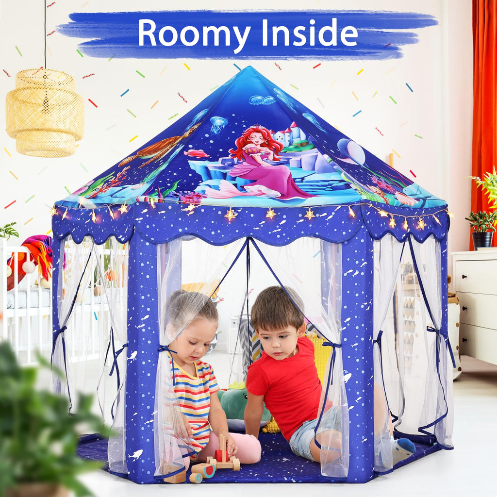 Princess Tent Girls Large Playhouse Kids Castle Play Tent with Star Lights Toy for Children Indoor and Outdoor Games, 55'' x 53'' (DxH)