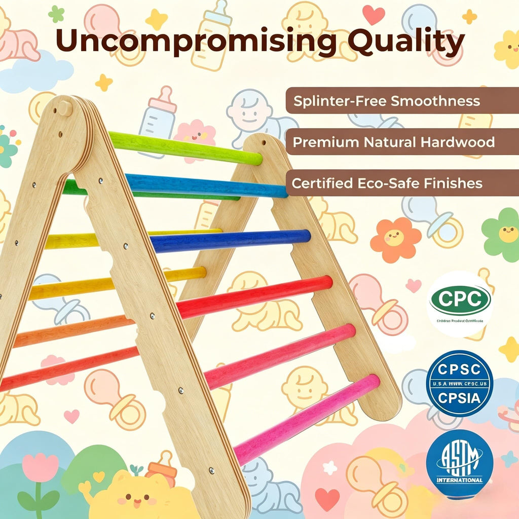 Pikler Triangle Set Montessori: Solid Wood Indoor Climbing Gym with Climbing Ramp Arch Slide for Toddlers Kids Home Playground 1-6 Years