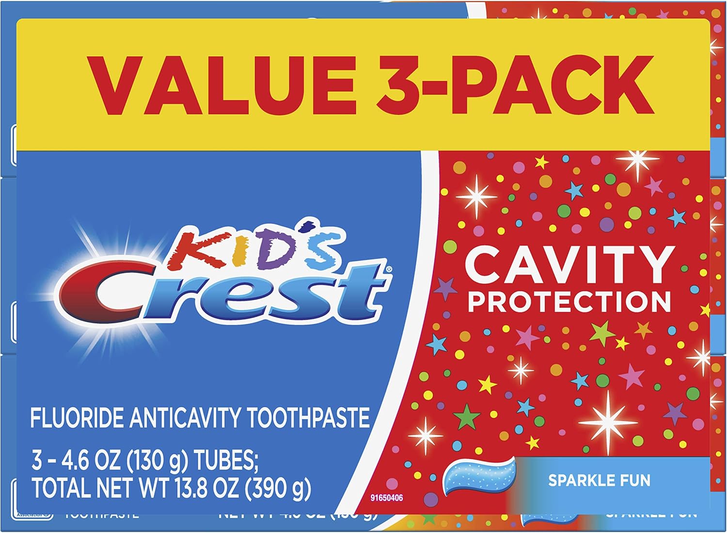 Crest Kid's Cavity Protection Toothpaste, Crest Kids Toothpaste, For Children And Toddlers 2+, Sparkle Fun, 4.6 Oz (Pack of 3), Toothpaste For Kids, Packaging may vary