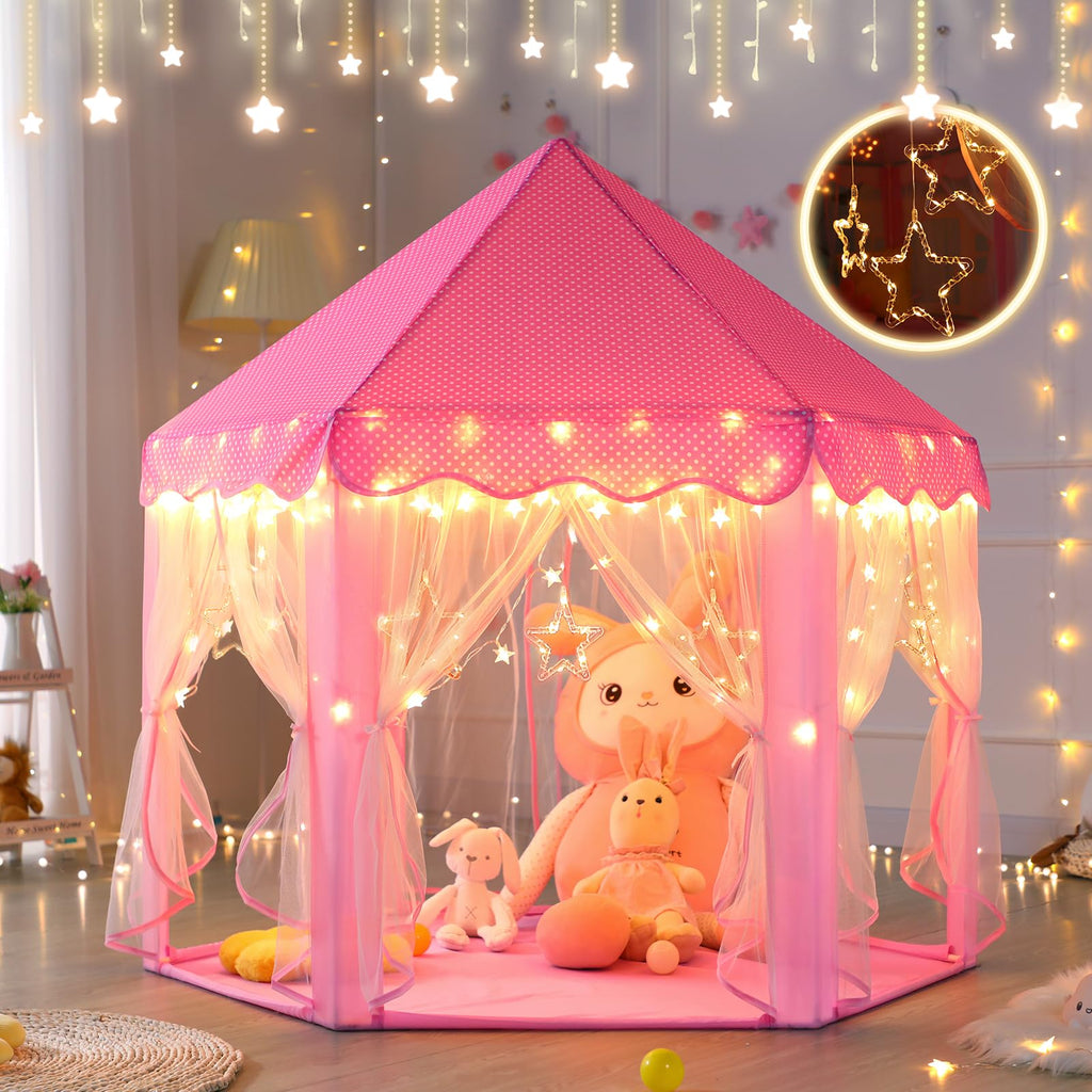 Princess Tent Girls Large Playhouse Kids Castle Play Tent with Star Lights Toy for Children Indoor and Outdoor Games, 55'' x 53'' (DxH)