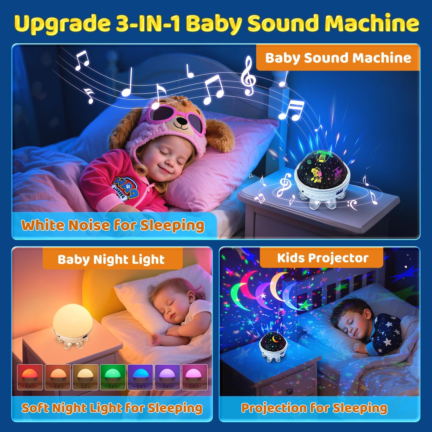 Baby Sound Machine with 30 Soothing Sounds,Night Light Projector with Star | White Noise Machine for Sleep,31 Color&4 Films,Remote,Timer,Dimmable Sensory Light Toys for Autism,Egg Light,Baby&Kids Gifts
