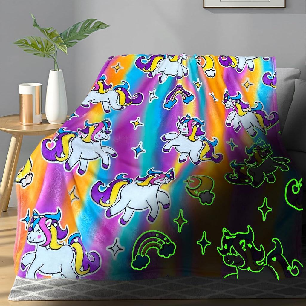 TEHALK Unicorn Glow in The Dark Blanket, Unicorn Blanket for Girls/Kids, Unicorns Gifts for Girls Age 3-12, Toddler Blanket for Kids, Soft Fleece Blanket Throw Birthday Gift 40"x60"