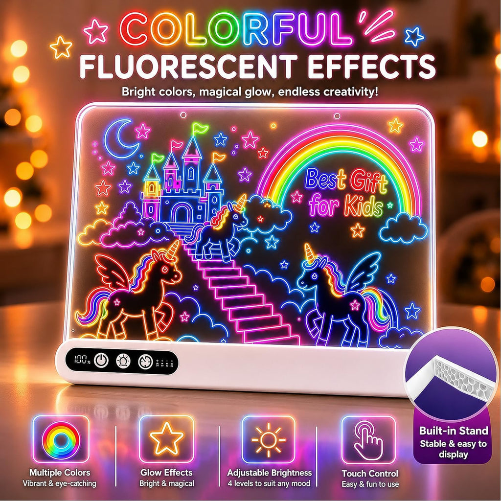 Led Drawing Board with 14 Light Effects,16" Rechargeable Glow Doodle Led Note Board with Colorful Markers,Neon Art Dry Erase Doodle Glow Drawing Tablet,Chritmas Birthday Festival Gifts for Kid (White)