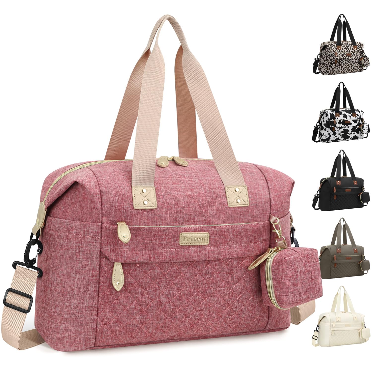 Pritent Diaper Bag Tote Waterproof Maternity Baby Bags with Pacifier Case | M-Black,Removable Shoulder Strap, Stroller Clips,Insulated Pocket,for Mom & Dad, Travel, Maternity, Labor and Delivery