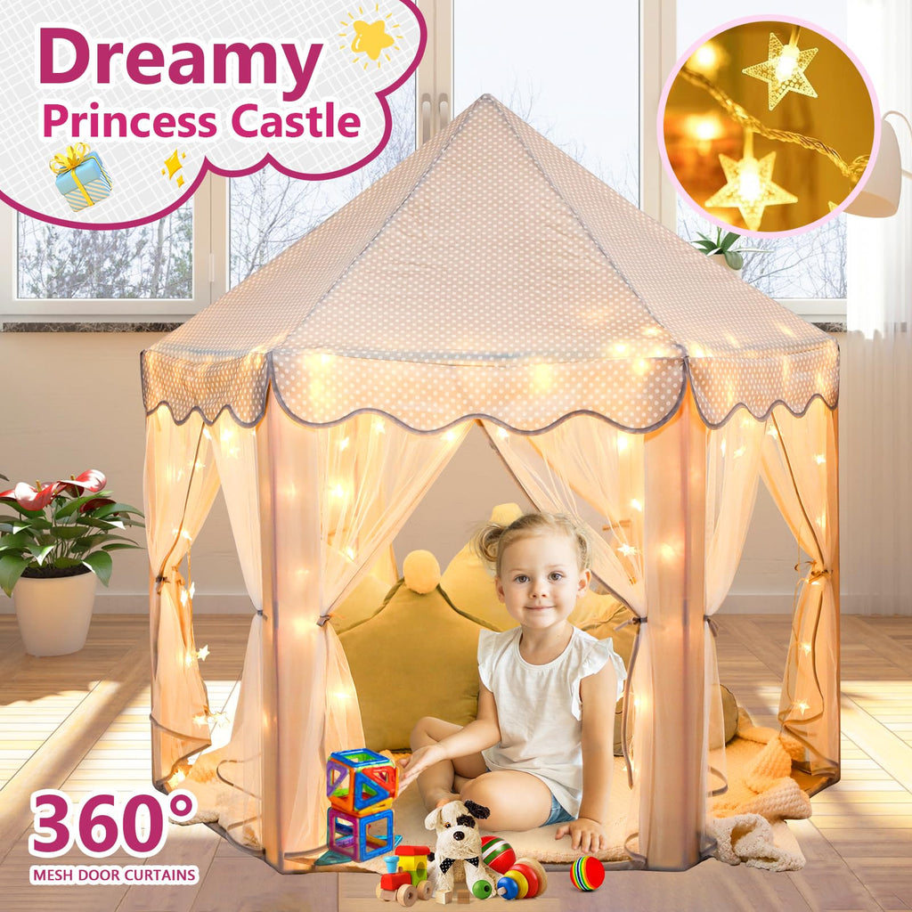 Princess Tent Girls Large Playhouse Kids Castle Play Tent with Star Lights Toy for Children Indoor and Outdoor Games, 55'' x 53'' (DxH)