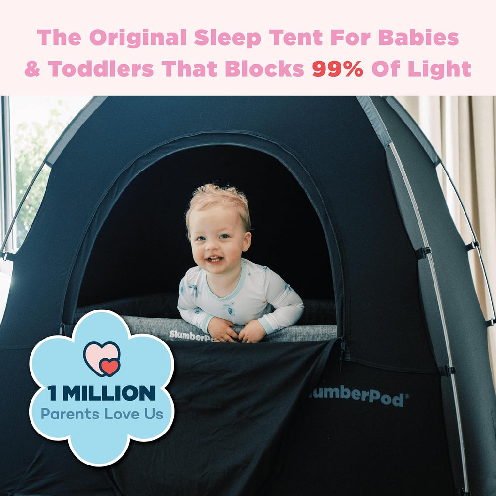 SlumberPod The Original Blackout Sleep Tent for Pack N Play & Mini Crib | Sleep Pod for Babies & Toddlers, Blocks 99% Light, Includes Monitor & Fan Pouches, Bottomless, Shark Tank Featured, Black