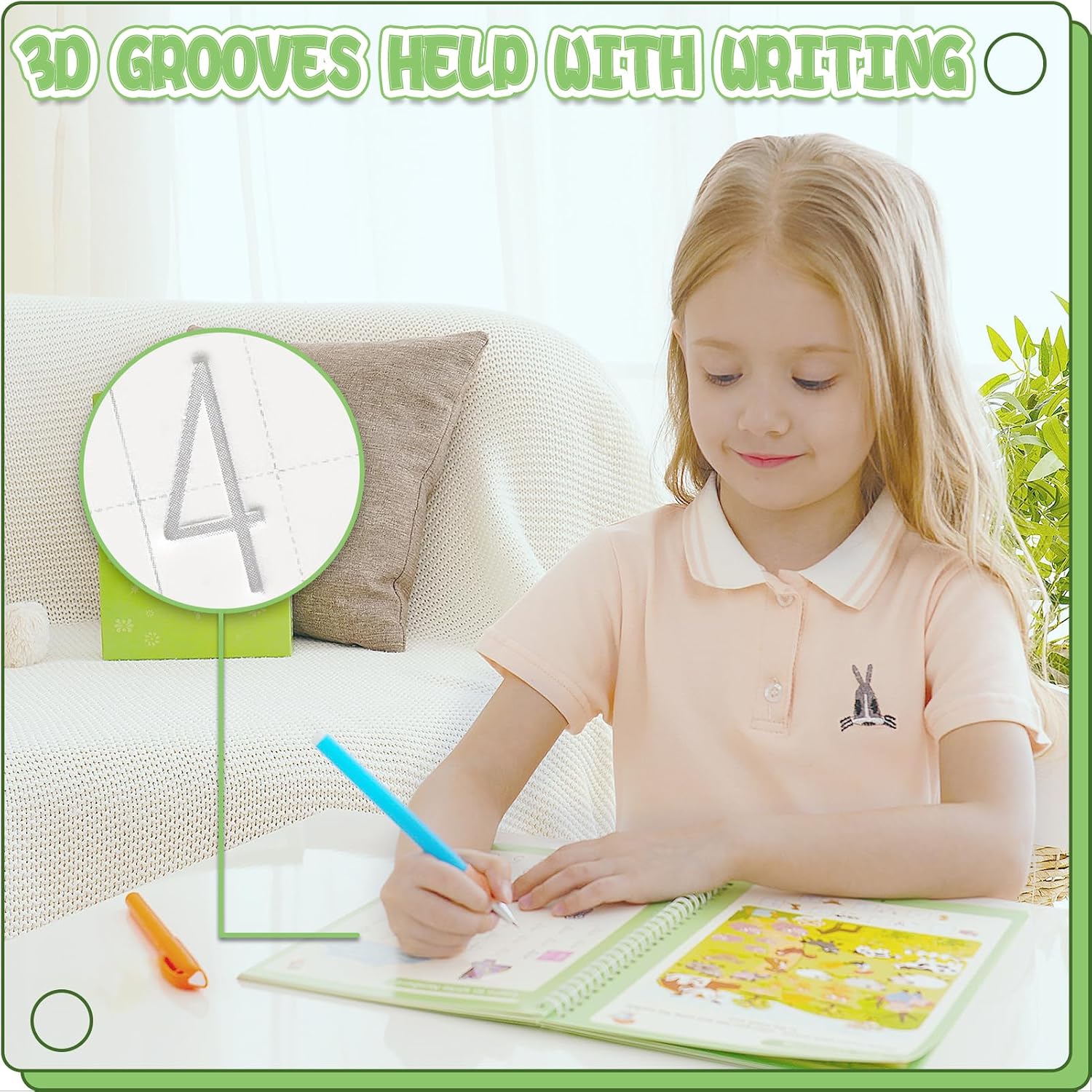 Reusable Grooved Handwriting Workbooks,Magic Copybook,Magic Writing Practice copy books, to help children improve their handwriting ink Practice Age 3-8 ​Calligraphy for kids(Character edition)