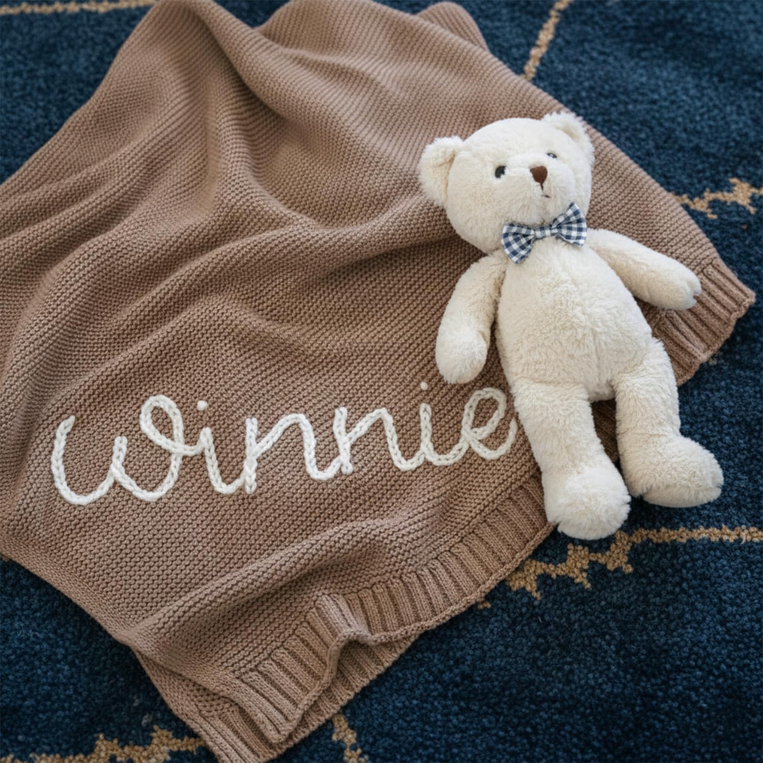 Luxury Personalized Name Baby Blanket, Hand-Embroidered Name Baby Blanket, Soft Breathable Cotton Knit Kids Blankets, Newborn Kid Gift, New Mom Gifts, Newborn Kids Girl & Boy Gift 10