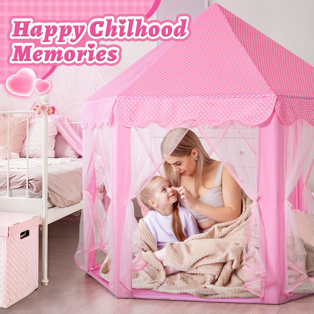 Princess Tent Girls Large Playhouse Kids Castle Play Tent with Star Lights Toy for Children Indoor and Outdoor Games, 55'' x 53'' (DxH)