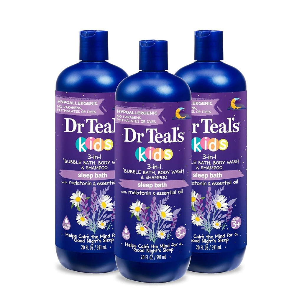 Dr Teal's Kids 3-in-1 Sleep Bubble Bath, Body Wash & Shampoo with Melatonin & Essential Oil, Lavender Scent, 20 fl oz (Pack of 3)