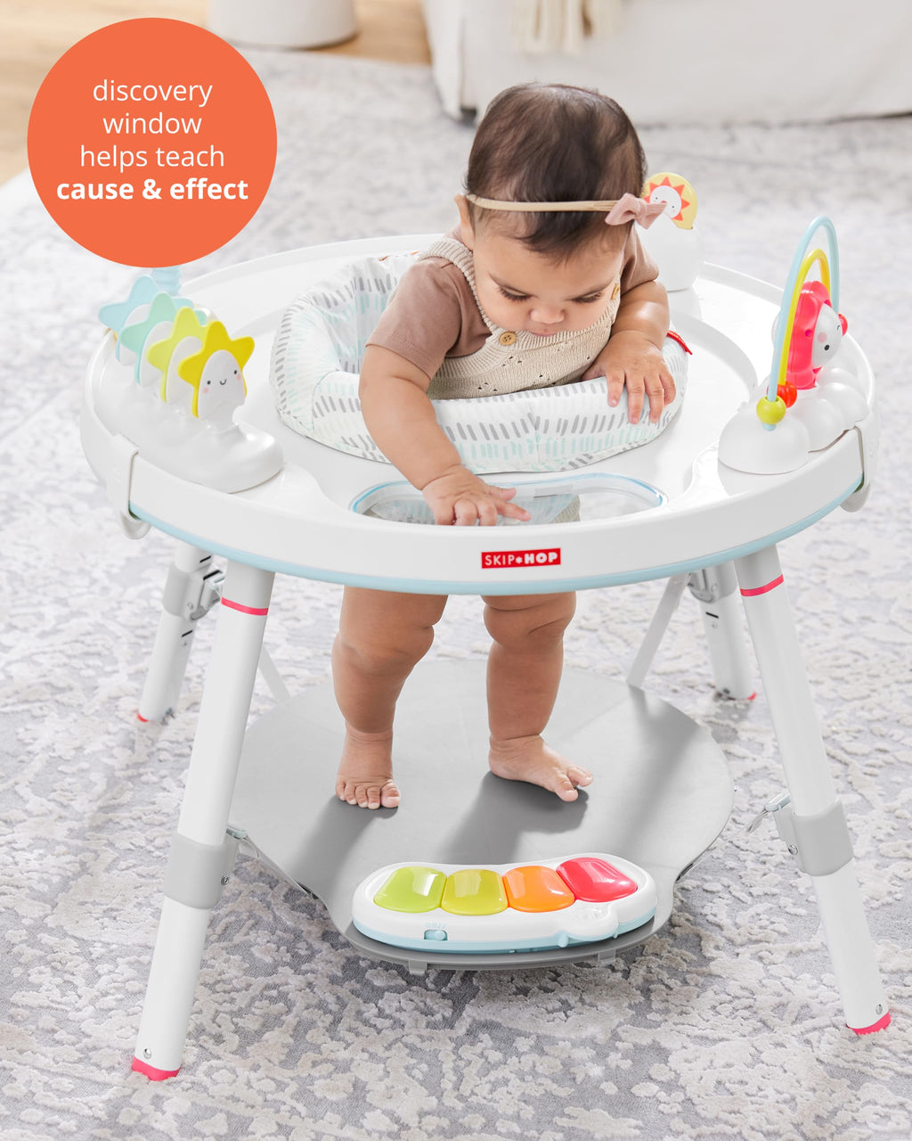 Skip Hop 2-in-1 Baby Activity Center with 20+ Developmental Activities Light-up Musical Piano for Tummy Time Play 4 Clip-on & Moveable Toys and 360-degree Rotating Seat Seascape Age 4m+