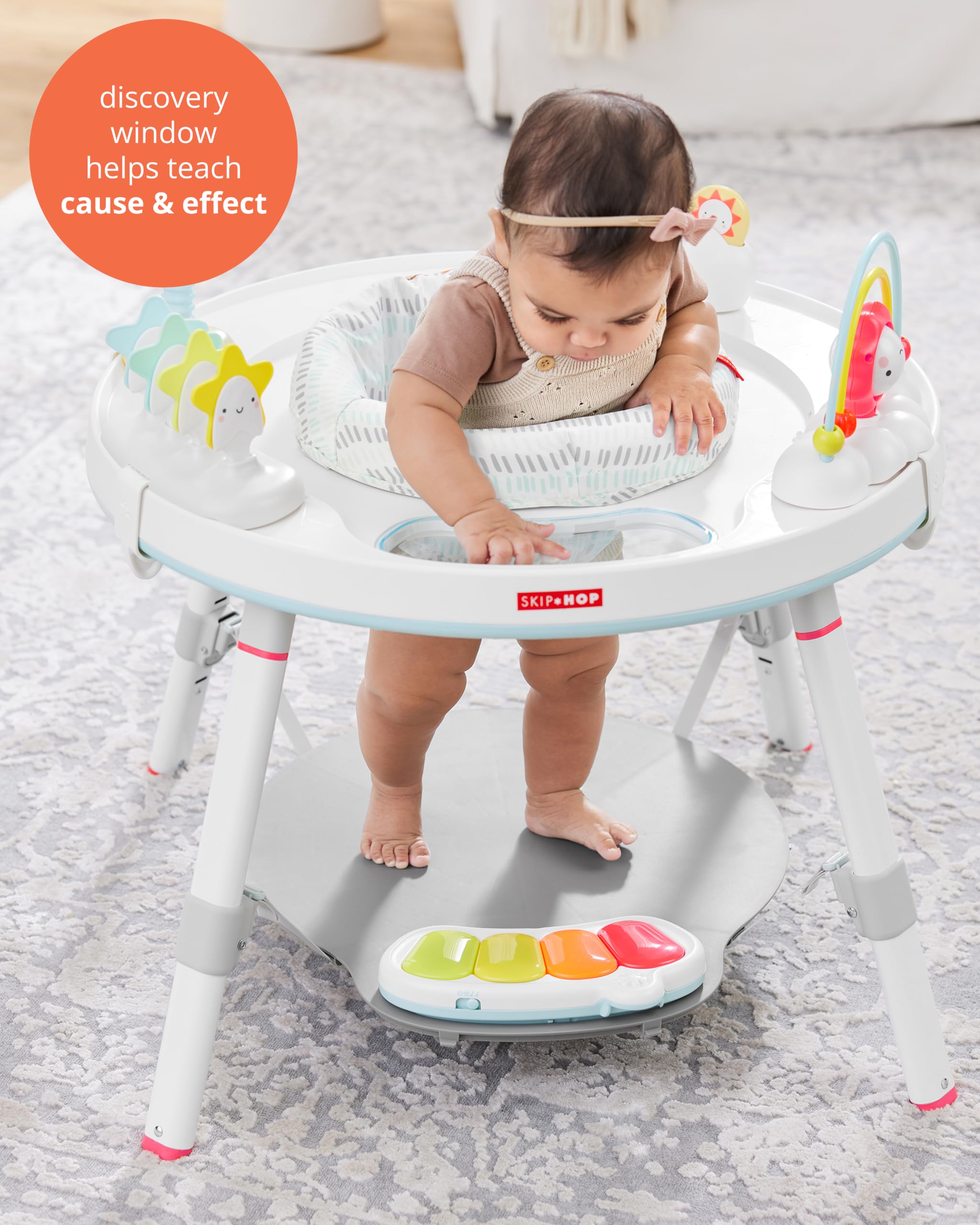 Skip Hop 2-in-1 Baby Activity Center with 20+ Developmental Activities Light-up Musical Piano for Tummy Time Play 4 Clip-on & Moveable Toys and 360-degree Rotating Seat Seascape Age 4m+