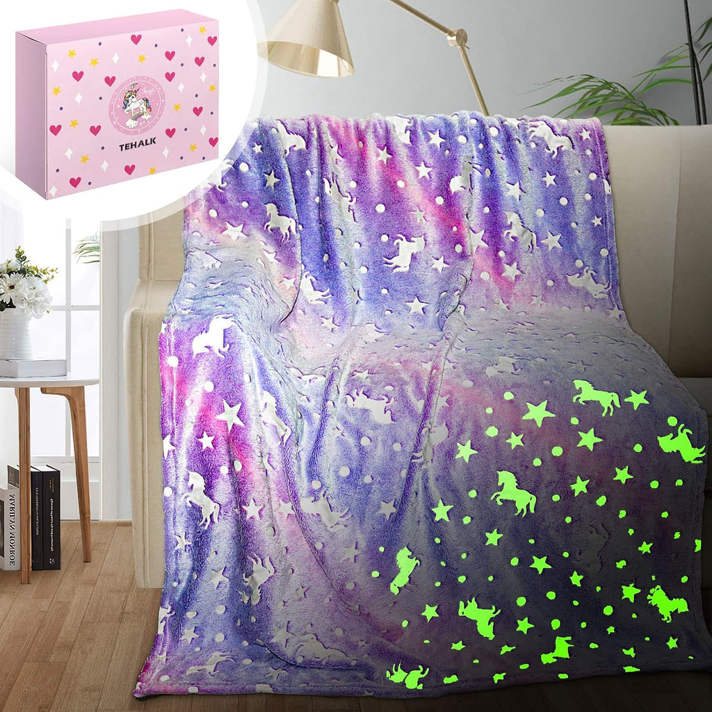 TEHALK Unicorn Glow in The Dark Blanket, Unicorn Blanket for Girls/Kids, Unicorns Gifts for Girls Age 3-12, Toddler Blanket for Kids, Soft Fleece Blanket Throw Birthday Gift 40"x60"
