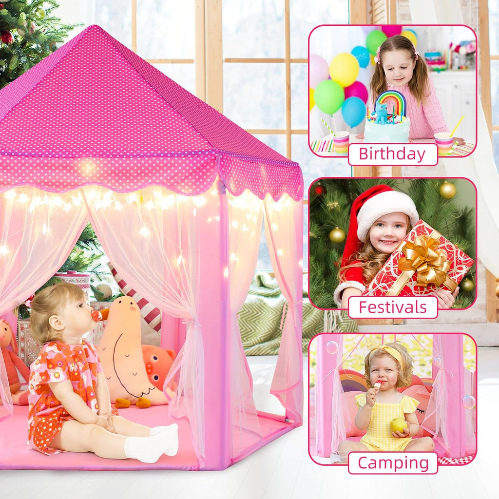 Princess Tent Girls Large Playhouse Kids Castle Play Tent with Star Lights Toy for Children Indoor and Outdoor Games, 55'' x 53'' (DxH)