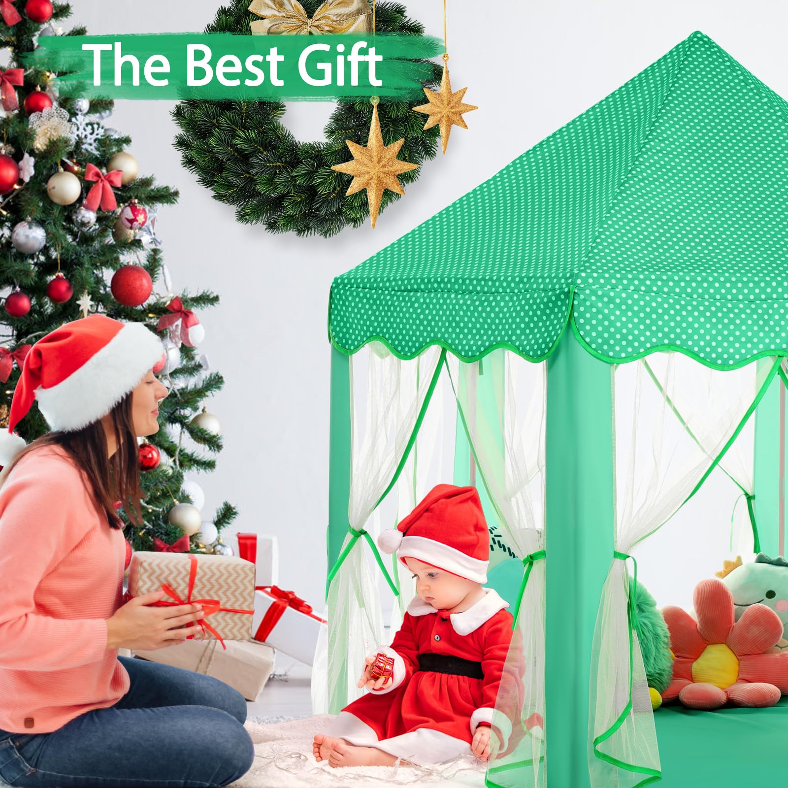 Princess Tent Girls Large Playhouse Kids Castle Play Tent with Star Lights Toy for Children Indoor and Outdoor Games, 55'' x 53'' (DxH)