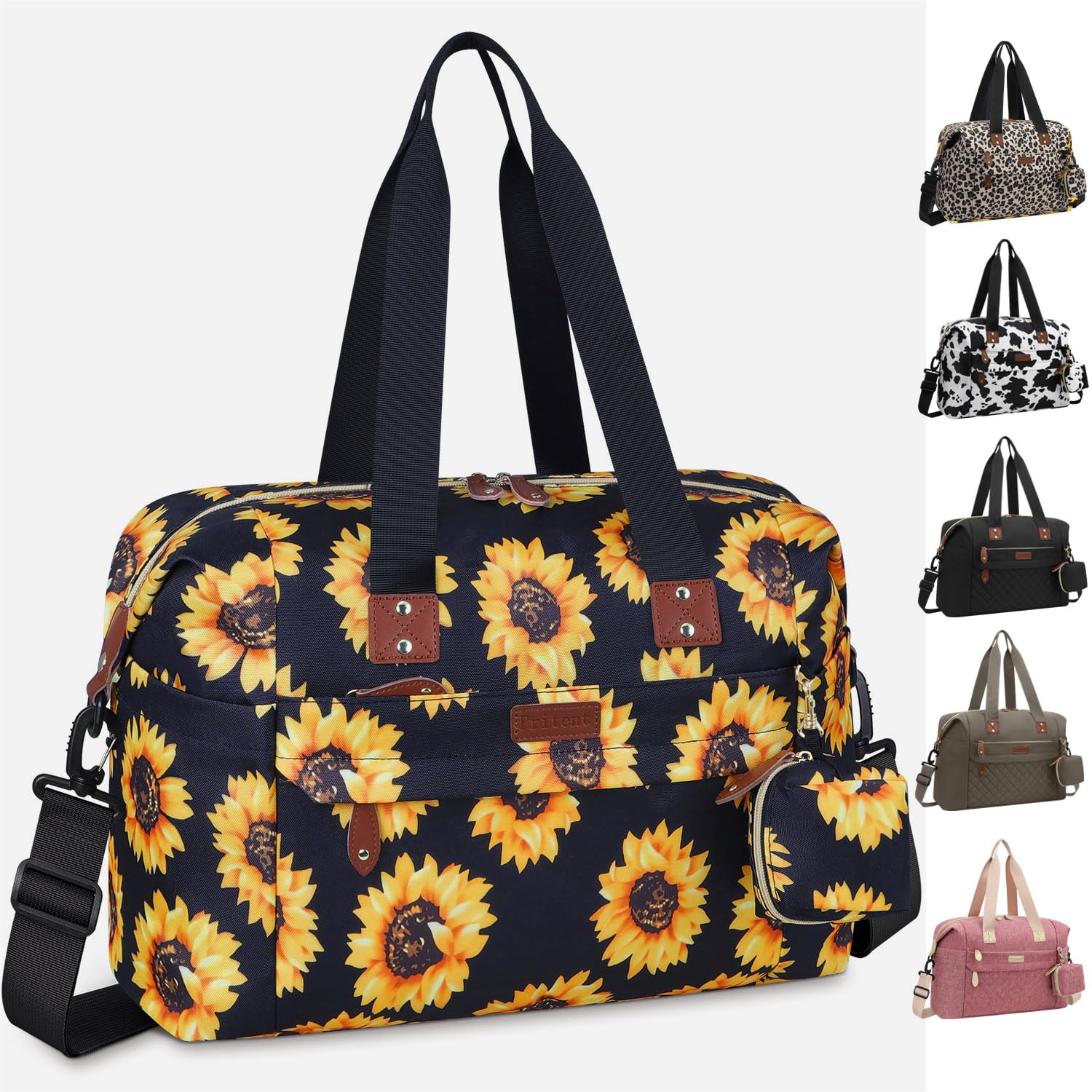 Pritent Diaper Bag Tote Waterproof Maternity Baby Bags with Pacifier Case | M-Black,Removable Shoulder Strap, Stroller Clips,Insulated Pocket,for Mom & Dad, Travel, Maternity, Labor and Delivery
