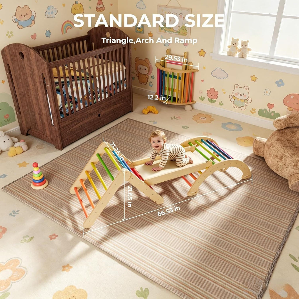 Pikler Triangle Set Montessori: Solid Wood Indoor Climbing Gym with Climbing Ramp Arch Slide for Toddlers Kids Home Playground 1-6 Years