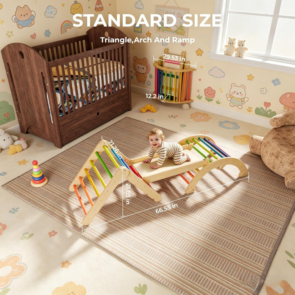 Pikler Triangle Set Montessori: Solid Wood Indoor Climbing Gym with Climbing Ramp Arch Slide for Toddlers Kids Home Playground 1-6 Years