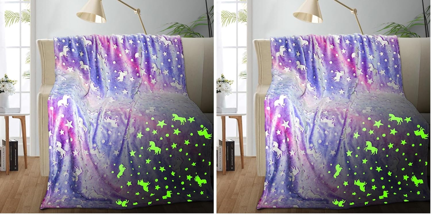 TEHALK Unicorn Glow in The Dark Blanket, Unicorn Blanket for Girls/Kids, Unicorns Gifts for Girls Age 3-12, Toddler Blanket for Kids, Soft Fleece Blanket Throw Birthday Gift 40"x60"