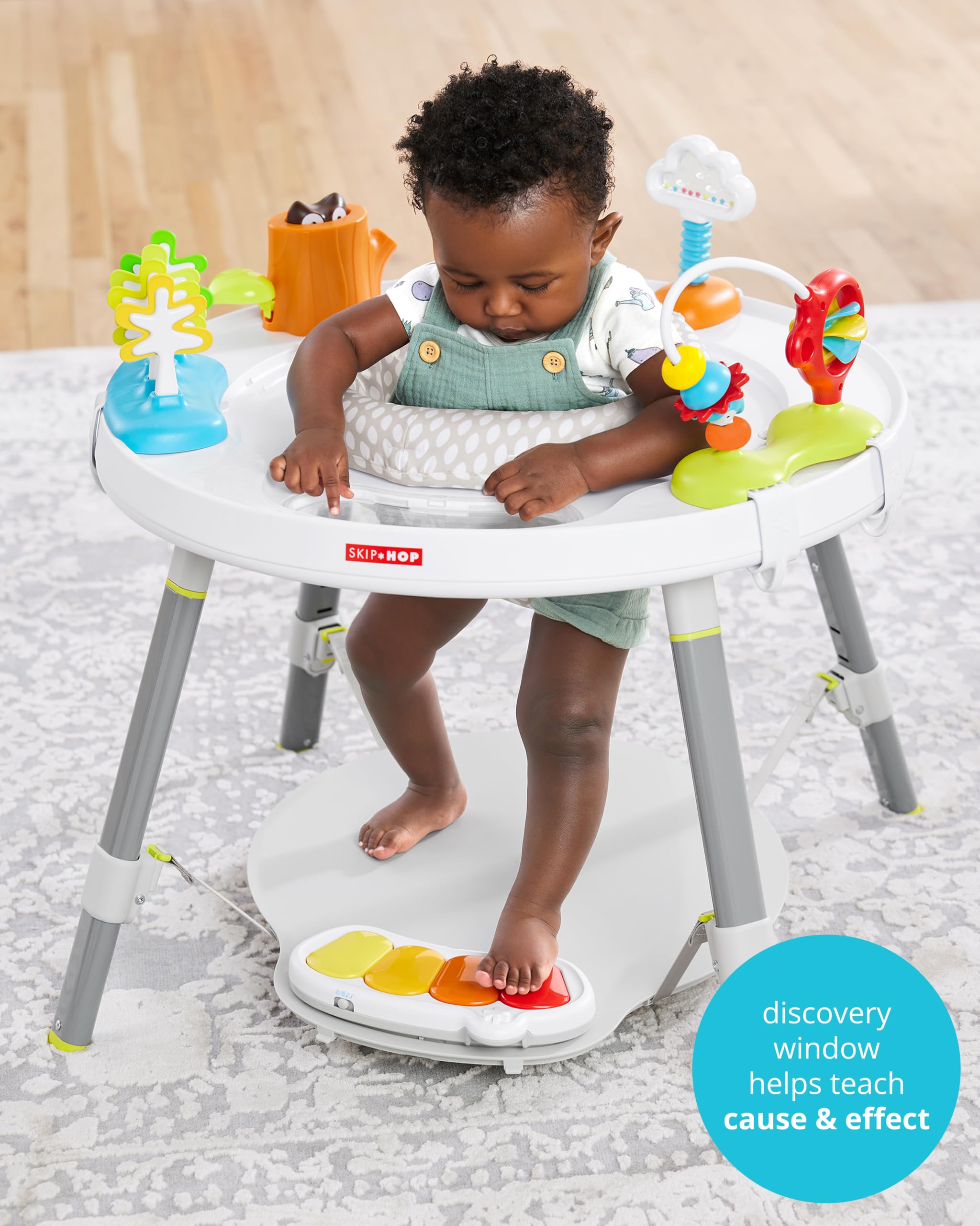 Skip Hop 2-in-1 Baby Activity Center with 20+ Developmental Activities Light-up Musical Piano for Tummy Time Play 4 Clip-on & Moveable Toys and 360-degree Rotating Seat Seascape Age 4m+