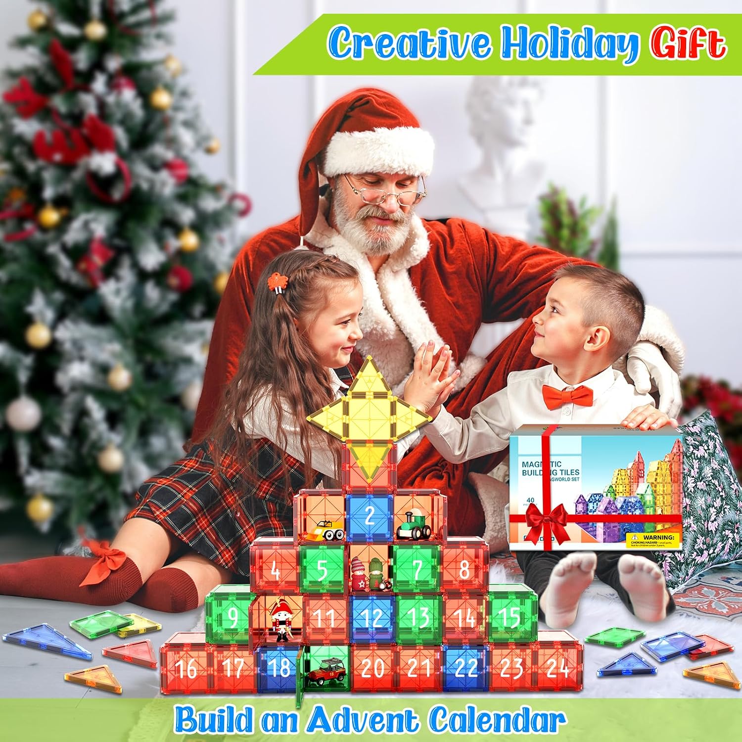 Coodoo Magnetic Tiles Kids Toys STEM Magnet Toy for Toddler Magnetic Blocks Building Preschool Learning Sensory Montessori Toys for 3+ Year Old Boys and Girls, Safe Creativity Toddler Kids Toy 40PCS