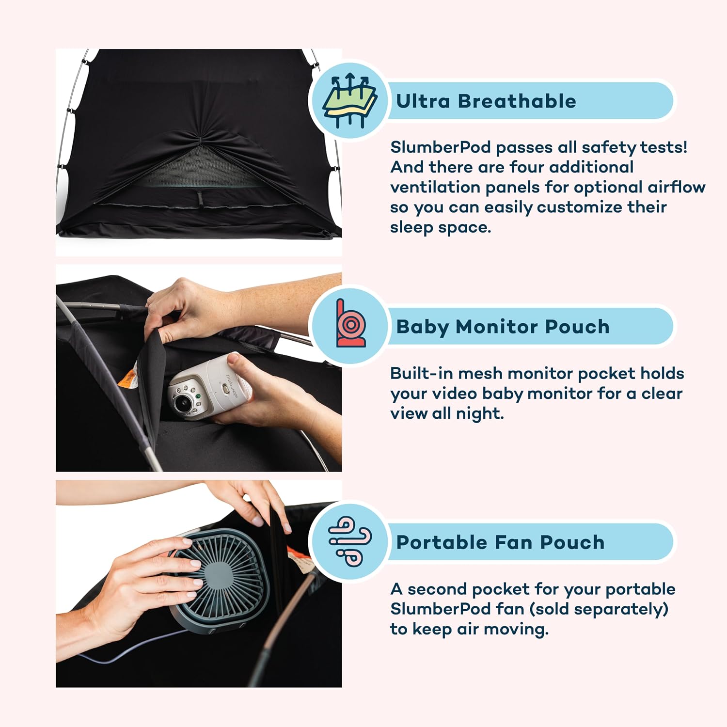 SlumberPod The Original Blackout Sleep Tent for Pack N Play & Mini Crib | Sleep Pod for Babies & Toddlers, Blocks 99% Light, Includes Monitor & Fan Pouches, Bottomless, Shark Tank Featured, Black