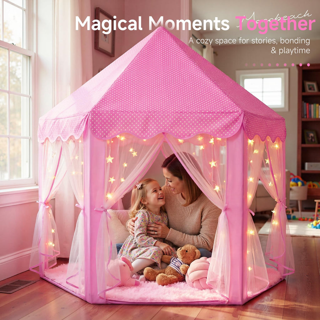 Princess Tent Girls Large Playhouse Kids Castle Play Tent with Star Lights Toy for Children Indoor and Outdoor Games, 55'' x 53'' (DxH)